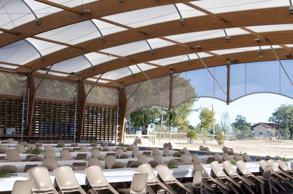 preau polyvalent avec charpente bois et toiture textile – trespoux (46)